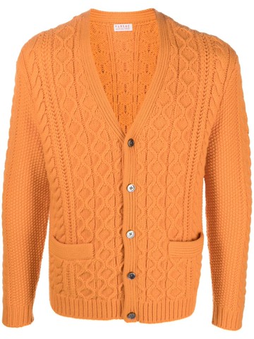 FURSAC - cable-knit V-neck cardigan - men - Fabric - M - Orange