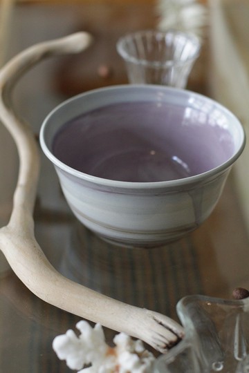 手拉坏夢幻紫色系陶碗/茶碗/抹茶碗/苔球花器