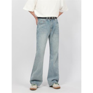 SEROBENEcleanfit微喇牛仔褲男淺藍復古顯腿長修身顯瘦直筒潮長褲