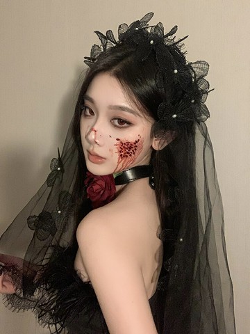 BXA萬聖節頭紗蝴蝶發飾女原創設計鬼新娘發夾頭飾cos拍照裝扮配飾【淘夢屋】
