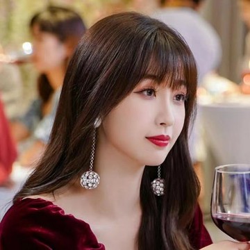 虞書欣同款甜美氣質滿鉆圓球吊墜耳環歐美網紅長款時尚珍珠耳飾女
