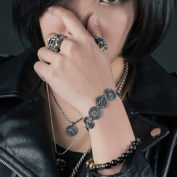 925純銀 劍獅圓牌手鍊【小款】SLSb038