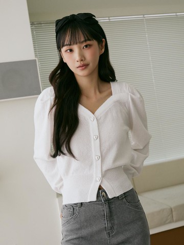 [BLUE LABEL] Heart Button Point Puff Cardigan (ER2OKG01)