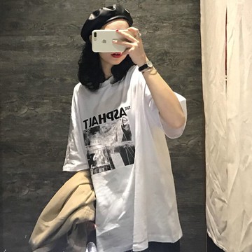 夏季韓范BF風寬松字母印花短袖T恤顯瘦中長款打底衫學生女上衣1入