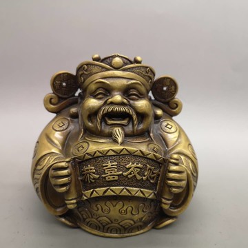 黃銅財神爺擺件銅文財神招財旺財辦公室家居供奉擺設店鋪開業禮品