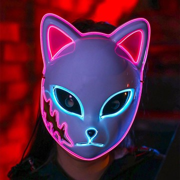 🔶台灣發貨🔶Led發光鬼滅之刃發光面具動漫cos道具猫臉狐萬聖節冷光線閃光面具