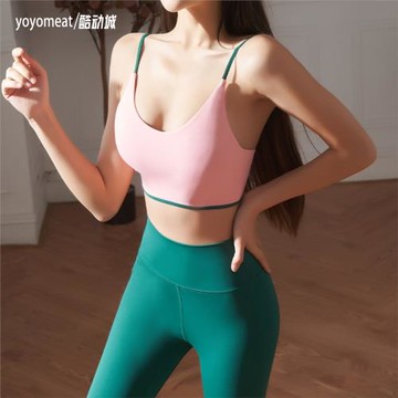 yoyomeat裸感瑜伽服套裝運動內衣女帶胸墊健身褲兩件套速干舞蹈服