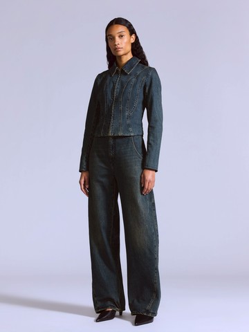 BLUETAB™ 高腰丹寧牛仔寬褲 / 日本面料 / 裁片前移斜式口袋 / 燈籠褲 人氣新品