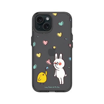 iPhone 15 Clear 酷墨灰 - 懶散兔與啾先生 Lazy Rabbit and Mr.Chu - Bubble