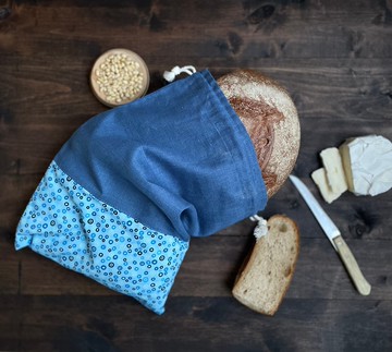 麻可重複使用的抽繩酸麵團麵包袋，小屋風格