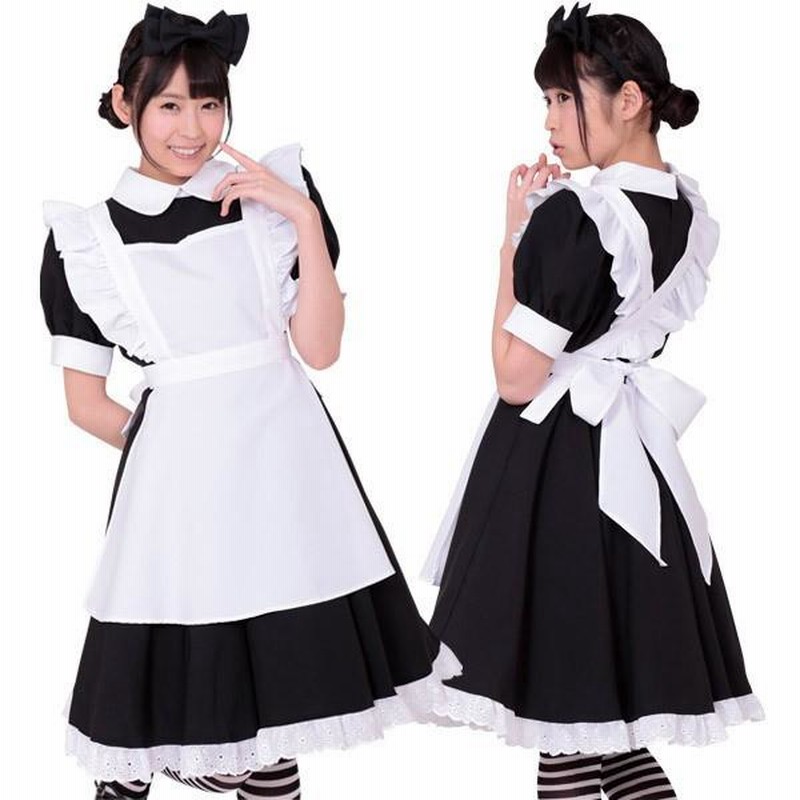 リボンメイド・黒 コスプレ 可愛い メイド アリス ウェイトレス