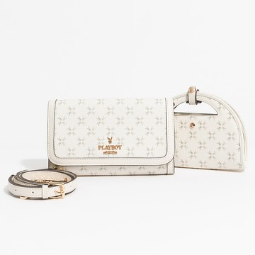 PLAYBOY - 翻蓋斜背包  White Bunny系列 - 米白色/551-0119-01-7