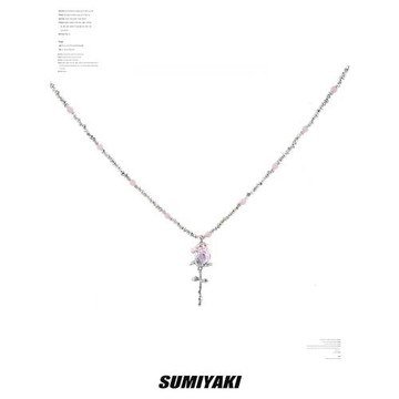 SUMIYAKI 玫瑰少女系列 春夏串珠拼色項鏈鎖骨鏈女小眾個性吊墜