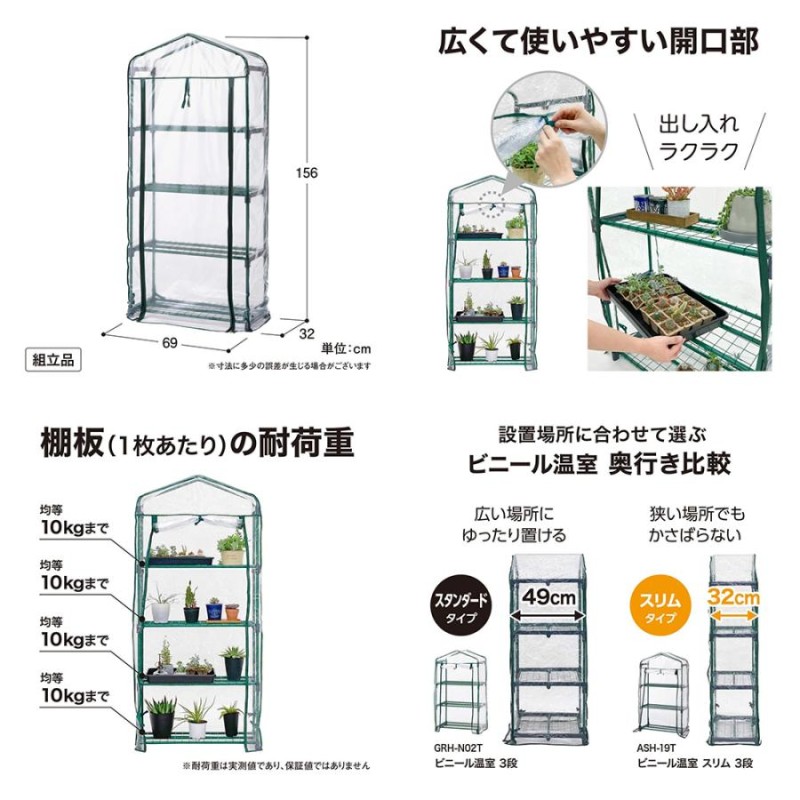 タカショー 温室 ビニール温室 スリム 4段 幅69cmx奥行32cmx高さ156cm