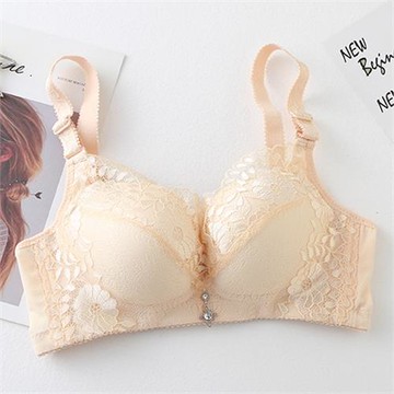 秋冬新款性感蕾絲無鋼圈四排扣聚攏調整型薄款文胸大紅本命年結婚