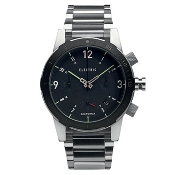 ELECTRIC FW02系列-復古強悍三眼計時腕錶-黑面x銀鋼帶/44mm