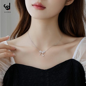 夏季蝴蝶結項鏈女夏輕奢銀色小眾設計頸鏈鎖骨鏈2022新款520禮物