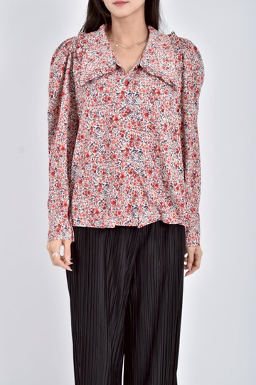 (M) ot rimane花紋紅色長袖上衣