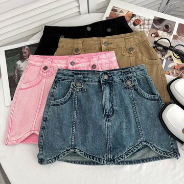 辣妹復古時尚百搭牛仔不規則高腰顯瘦半身裙短裙a字裙包臀裙女
