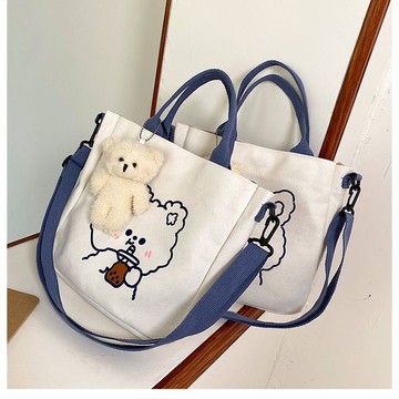 🔥品質保障🔥手提新款ins可愛學生文藝單肩斜挎包韓版大容量帆布包百搭通懃包