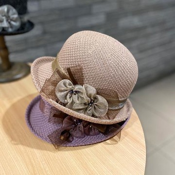 卷邊禮帽女夏季時尚洋氣大檐盆帽出游防曬遮陽圓頂花朵針織太陽帽