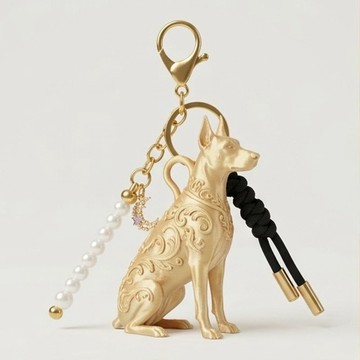 犬 (杜賓犬) 鑰匙圈 迷你 絲綢金
