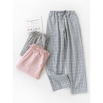 水洗棉情侶睡褲純棉男士女長褲春秋夏季休閑寬松小格子居家褲子