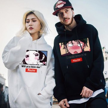 情侶裝加肥加大碼連帽衛衣加絨學生男潮卡通寬松胖子情侶外套冬季