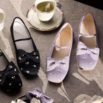 田園蝴蝶結平底鞋 黑藤蔓 | inooknit 專為亞洲女生設計的針織鞋