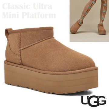【UGG】女 Classic Ultra Mini Platform 羊毛防潑水透氣麂皮高跟厚底雪靴.雪鞋.UG1135092 CHE 栗子棕