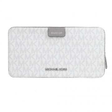 MICHAEL KORS JET SET TRAVEL 滿版銀字防刮雙層萬用包-大/銀白