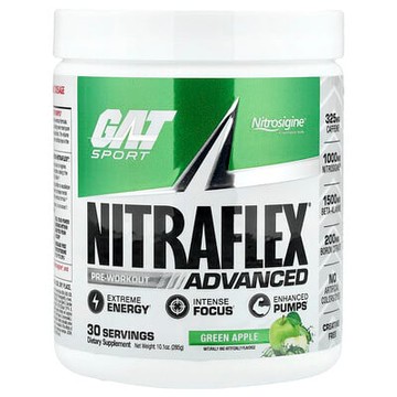 GAT, 運動，NITRAFLEX® Advanced，鍛鍊前配方，青蘋果味，10.1 盎司（285 克）