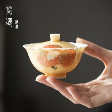 棠頌丨純手工手繪荔枝蓋碗陶瓷茶杯薄胎小號功夫茶具高檔泡茶碗女