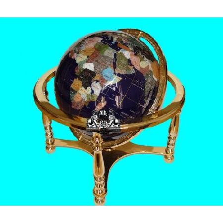 21" Blue Lapis Gemstone Globe with 4-leg Gold Stand