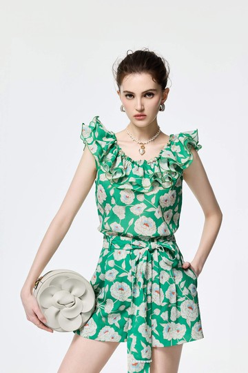 多巴胺亮色復古花園荷葉上衣