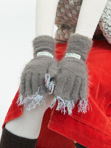 Hand-stitched Wool Blend Long Gloves