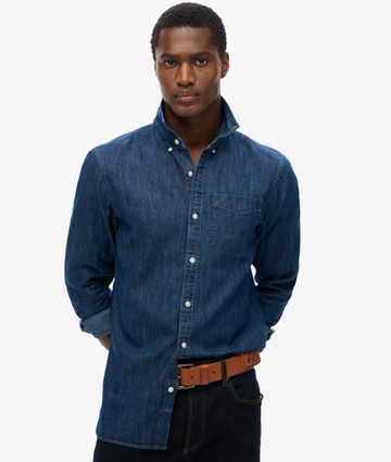 Superdry Men's Essential Long Sleeve Denim Shirt Blue Size: M