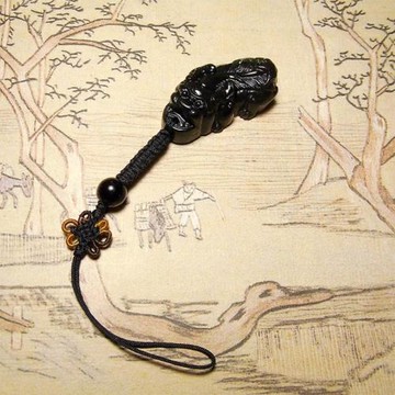天然岫玉貔貅手機鏈吊墜男女短款復古風優盤掛繩扇墜鑰匙扣包掛件