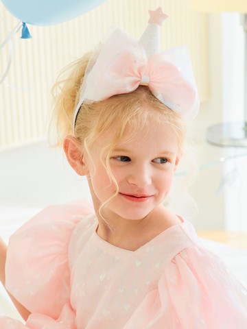 Heart Princess Ribbon Glitter Cone Hair Band [Pink]