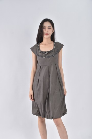 (S) donna hsu無袖串珠灰色洋裝
