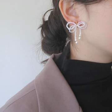 泡泡珍珠蝴蝶結耳環 耳夾
