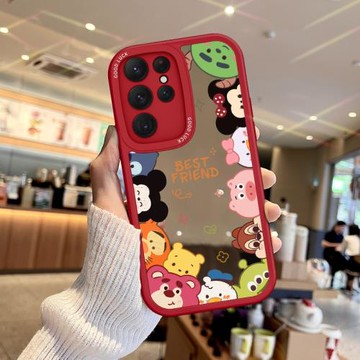 適用三星S25手機殼鏡面Q版頭像GalaxyS22/S23補妝鏡子S21鏡頭全包S20保護套s24卡通ultra女新款FE軟硅膠+防摔