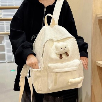 書包學生日系ins風可愛云朵背包女燈芯絨休閑簡約百搭校園雙肩包