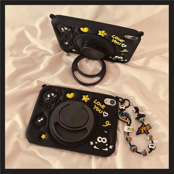 趣味卡通黑色煤球360度旋轉iPad10保護套2022新款適用蘋果iPad10.2寸mini6平板Air4/5保護殼pro女軟硅膠9.7寸