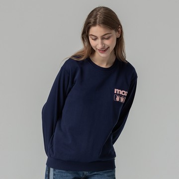 moz瑞典 三隻駝鹿 100%純棉 大學T-深藍(亞洲版) 女款