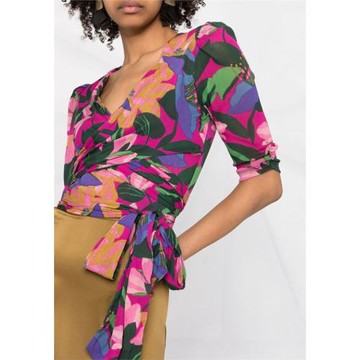 DF 花卉印花 彈力網紗 連體上衣 半身裙 套裝 女