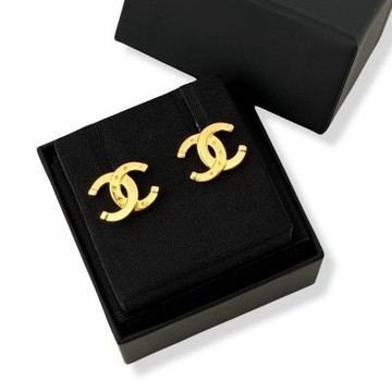 CHANEL 針式耳環 (經典雙C 點點造型 金色)