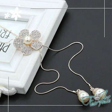 伊飾童話 珍珠雛菊 水鑽花玫瑰金伸縮長鍊