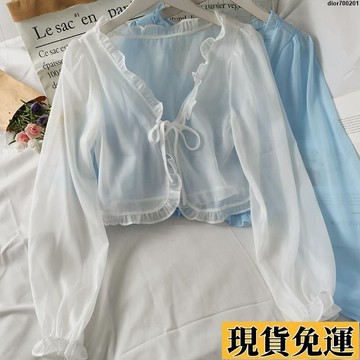 台灣限時熱賣 【1.7萬人收藏】小心機短款蝴蝶結係帶木耳邊小披肩女2025夏季寬鬆長袖百搭防曬衫夏季穿搭 CGON