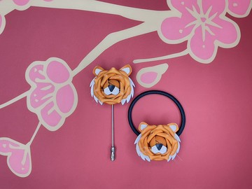 【Tiger】老虎仔皮革小玫瑰髮圈│襟針
